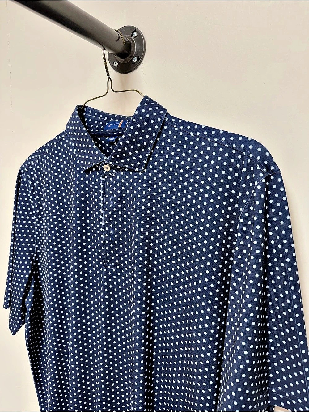 Stitch Men's Polka Dot Polo Blue & White Size XL Like New